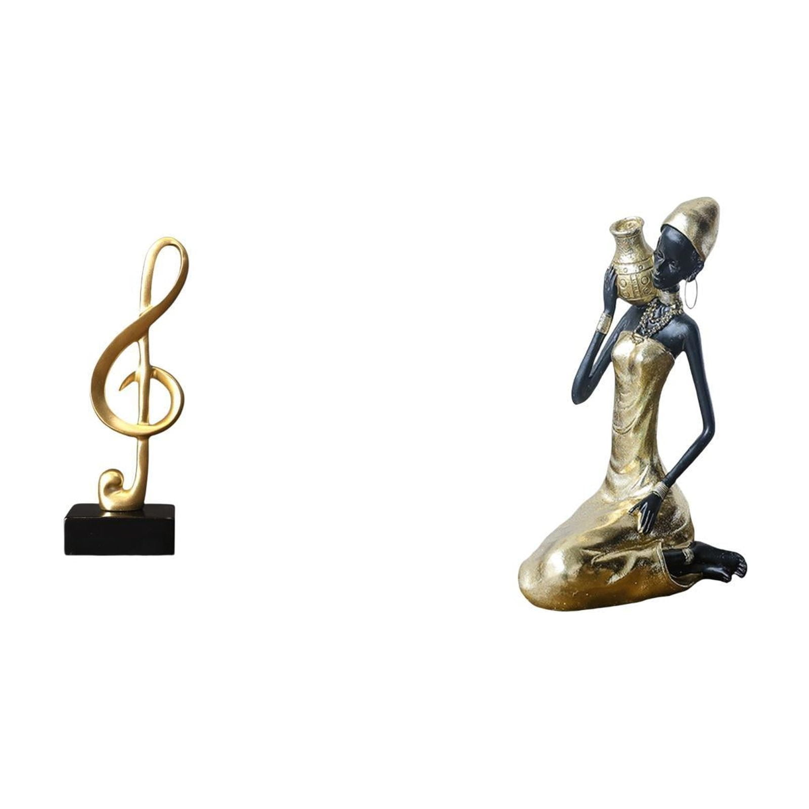 2 Pieces Music Note Sculpture African Lady Statue Resin Material ...