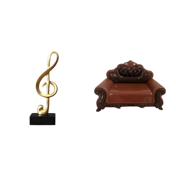 2 Pieces Music Note Sculpture Sofa Chair Resin Ornament Realistic Miniature Model for Office Home Decor