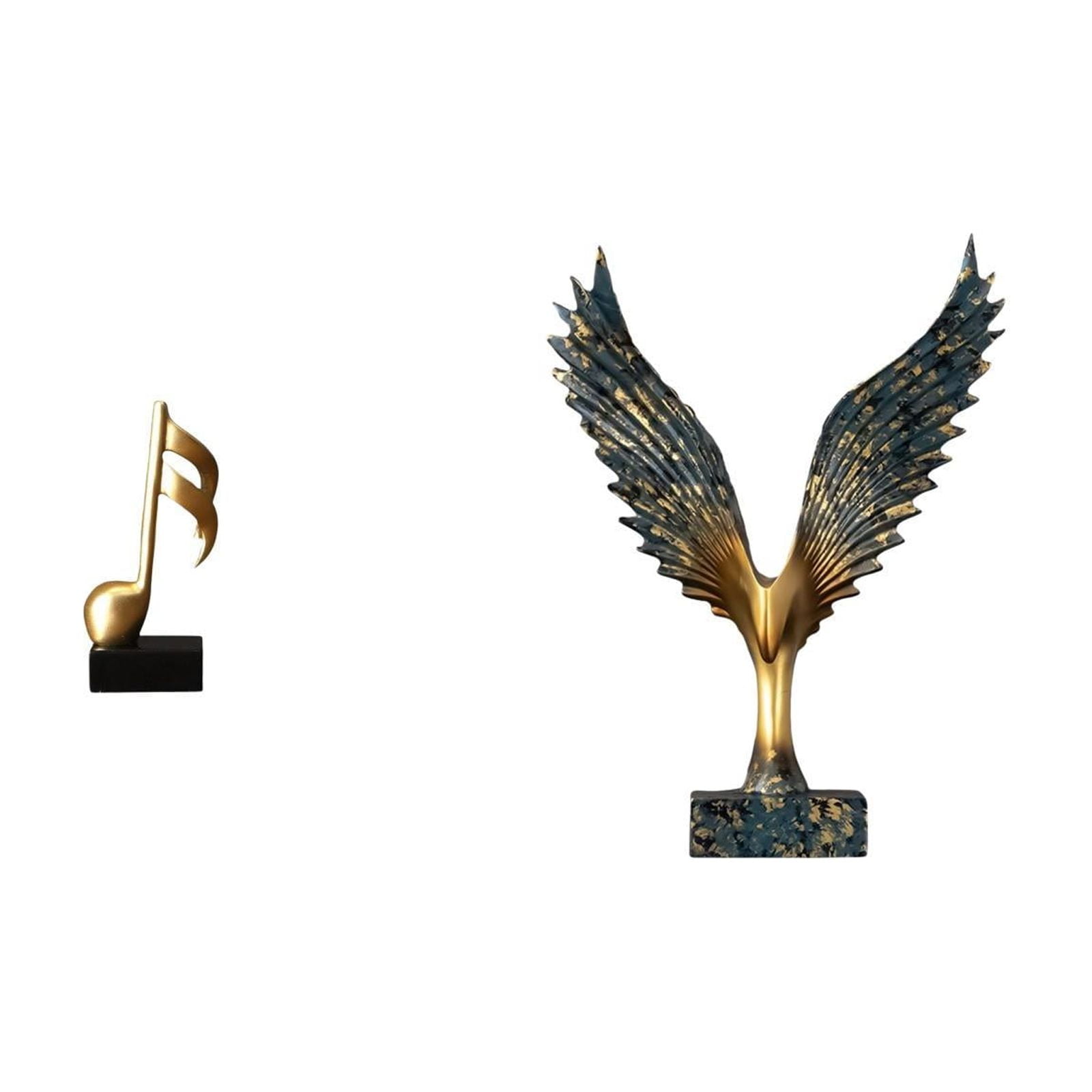 2 Pieces Music Note Sculpture Wing Statue Desktop Figurine Resin ...