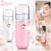 2 Pieces Nano Facial Mister 30 ml Mini Face Humidifier Portable Facial Sprayer USB Rechargeable Handy Skin Care Machine for Face Hydrating, Daily Makeup Pink and White, 3.9x1.4 inch