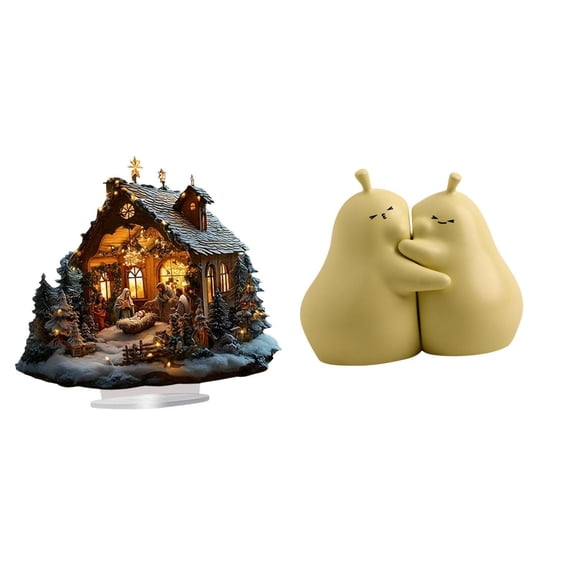 2 Pieces Nativity Scene Sculpture Acrylic Ornament Ceramic Bookend for Modern Office Home Display