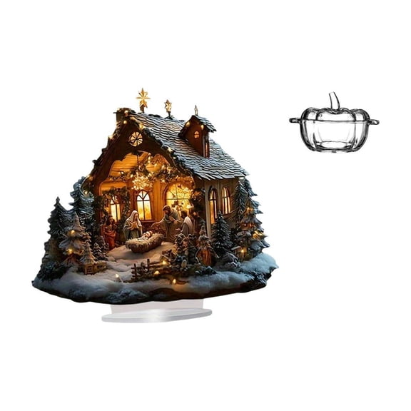2 Pieces Nativity Scene Sculpture Acrylic Pumpkin Candy Dish Glass Jar with Lid for Home Party Table Decor