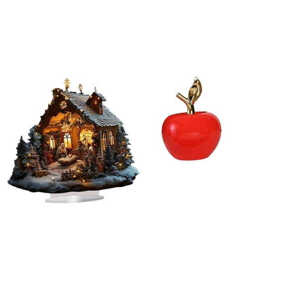 2 Pieces Nativity Scene Sculpture Acrylic Standing Ornament Ceramic Figurine Tabletop Display for Party Festival Bedroom