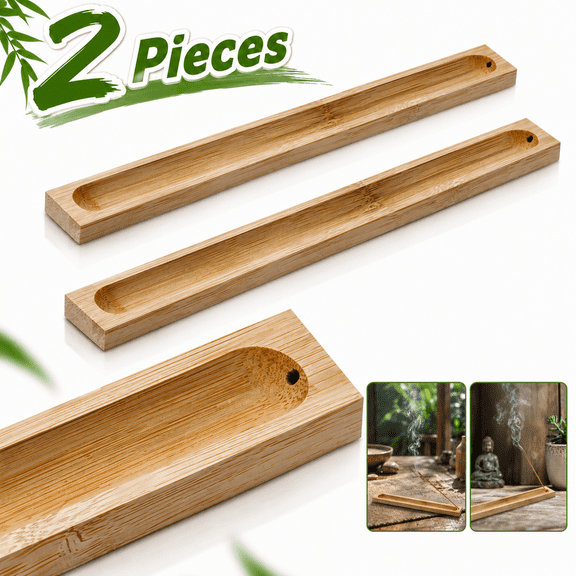 2 Pieces Natural Bamboo Incense Stick Holder Home Incent Burner with Ash Catcher