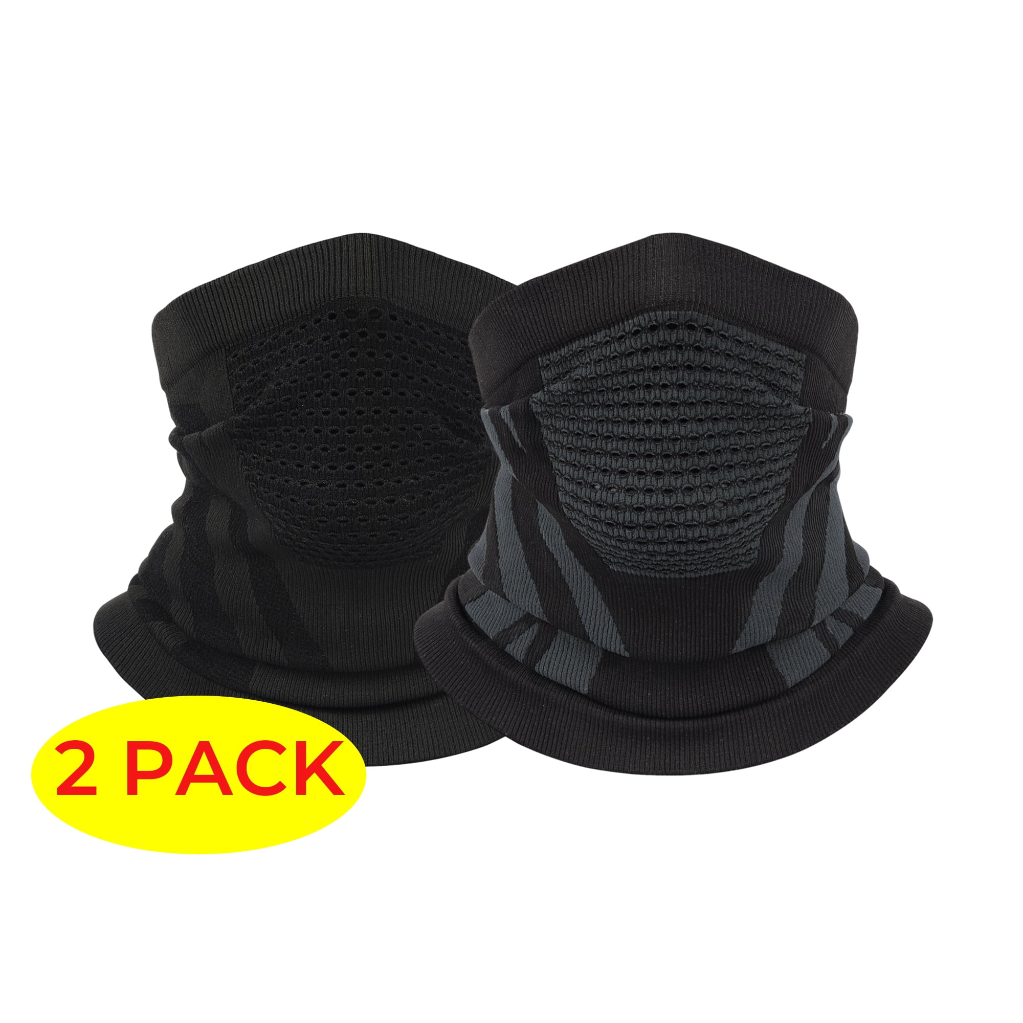 Kids Fleece Neck Warmer - 2 Pack, Windproof Tube Scarf For Toddlers & Children (Black)