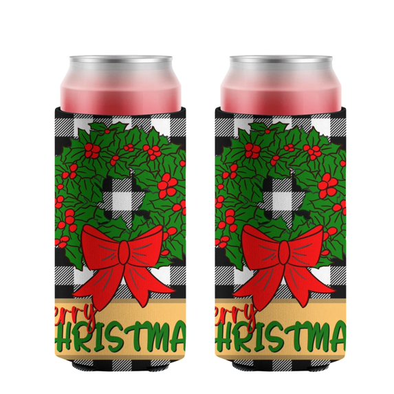 2 Pieces Neoprene Beer Can Cooler Insulated Collapsible Beer Sleeve Merry Christmas Soda Beer Can Covers for Energy Drink & Beer