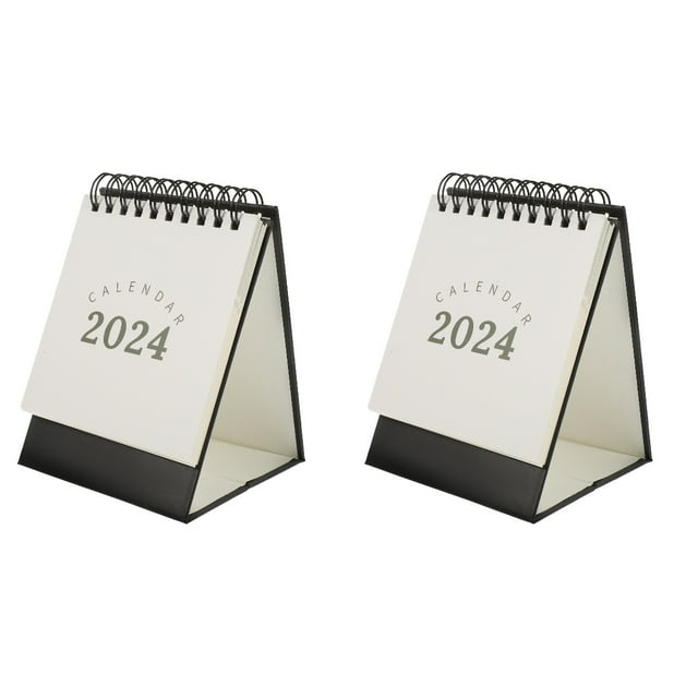 2 Pieces Notebook Calendar Mini Desk Desktop 2024 Small Freestanding