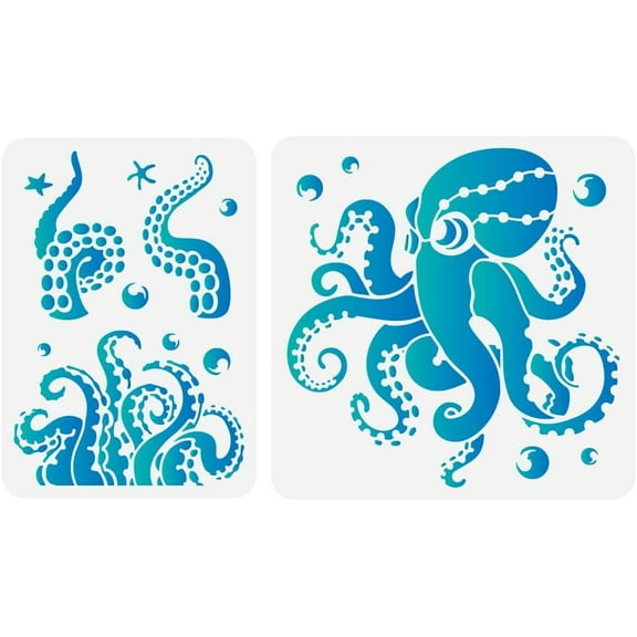 2 Pieces Octopus Craft Art Stencils Octopus Tentacles Plastic Reusable Stencils for Wood Burning Paint Templates for Painting on Wall Wood Fabric Canvas Furniture Floor