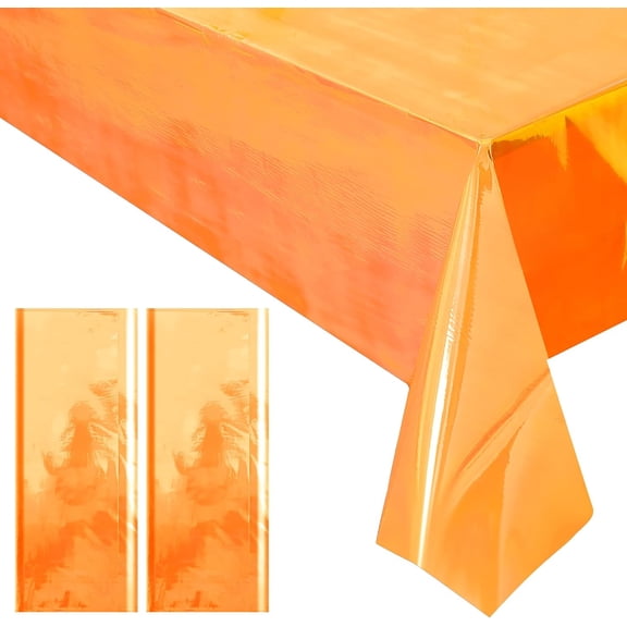 2 Pieces Orange Iridescence Tablecloth - 40 x 108 Disposable Shiny Laser Table Cloth - Glitter Plastic Tablecloths - Holographic Iridescent Table Cover for Party Decoration, Wedding and Banquet