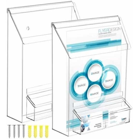 2 Pieces Outdoor Brochure Holder with Business Card Holder Waterproof Wall Mount Literature Box Pamphlet Box Acrylic Brochure Organizer for Pamphlet Map Menu 8.75x11.75x2.25 Inch$$Office