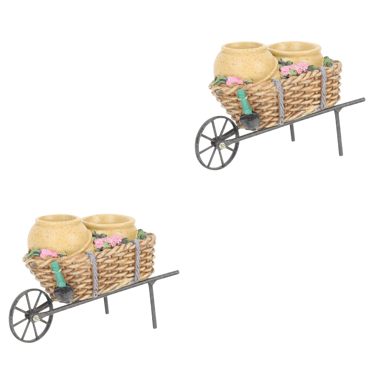 YSNOOWE Elegant Khaki Resin Plant Pot with Iron Cart for Indoor Decor 2Pcs