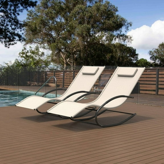 Direct Wicker Outdoor Iron Rocking U-Shaped Lounge Chair, 2-Pieces –Beige