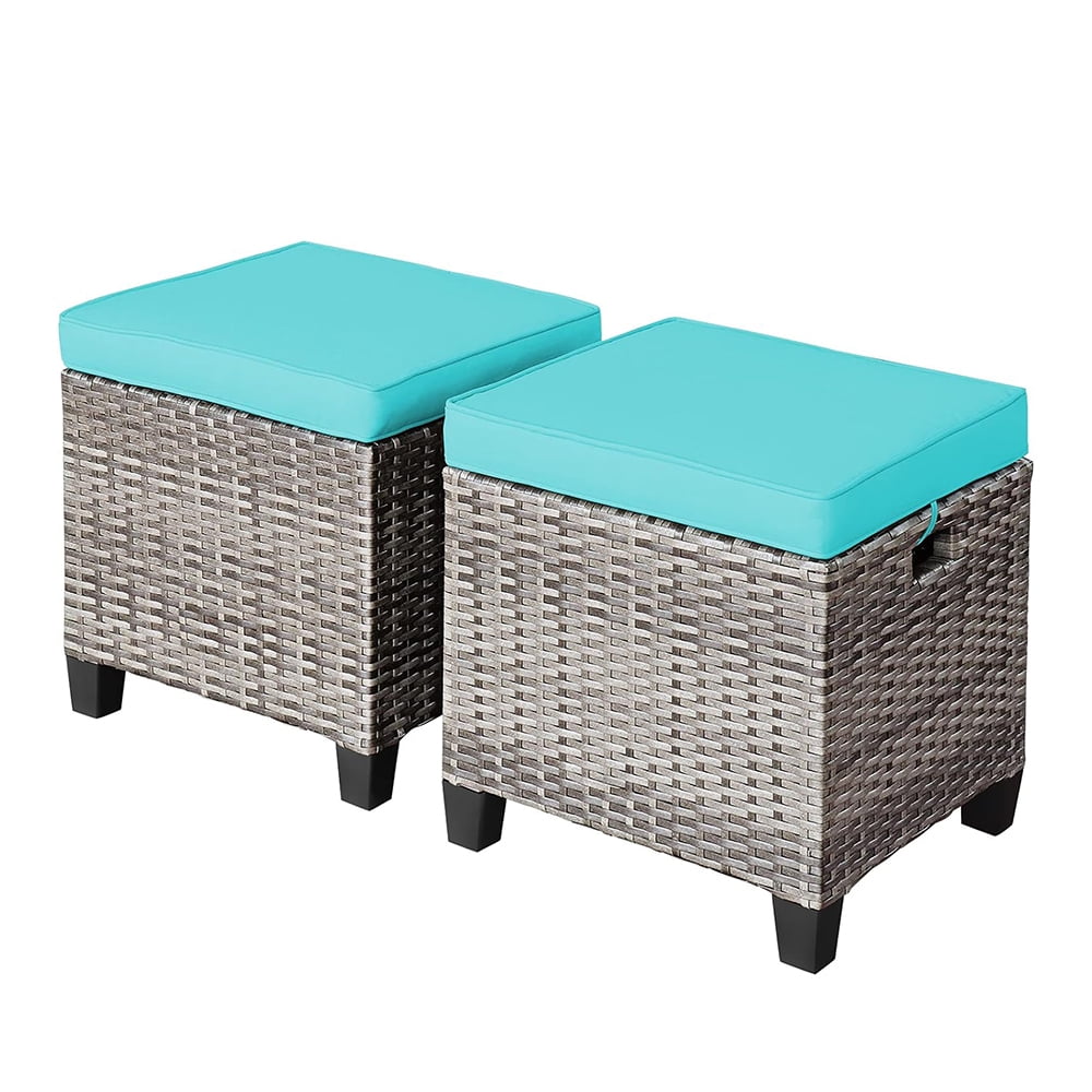 2 Pieces Outdoor Ottoman, Wicker Ottoman Seat, Rattan Furniture ...