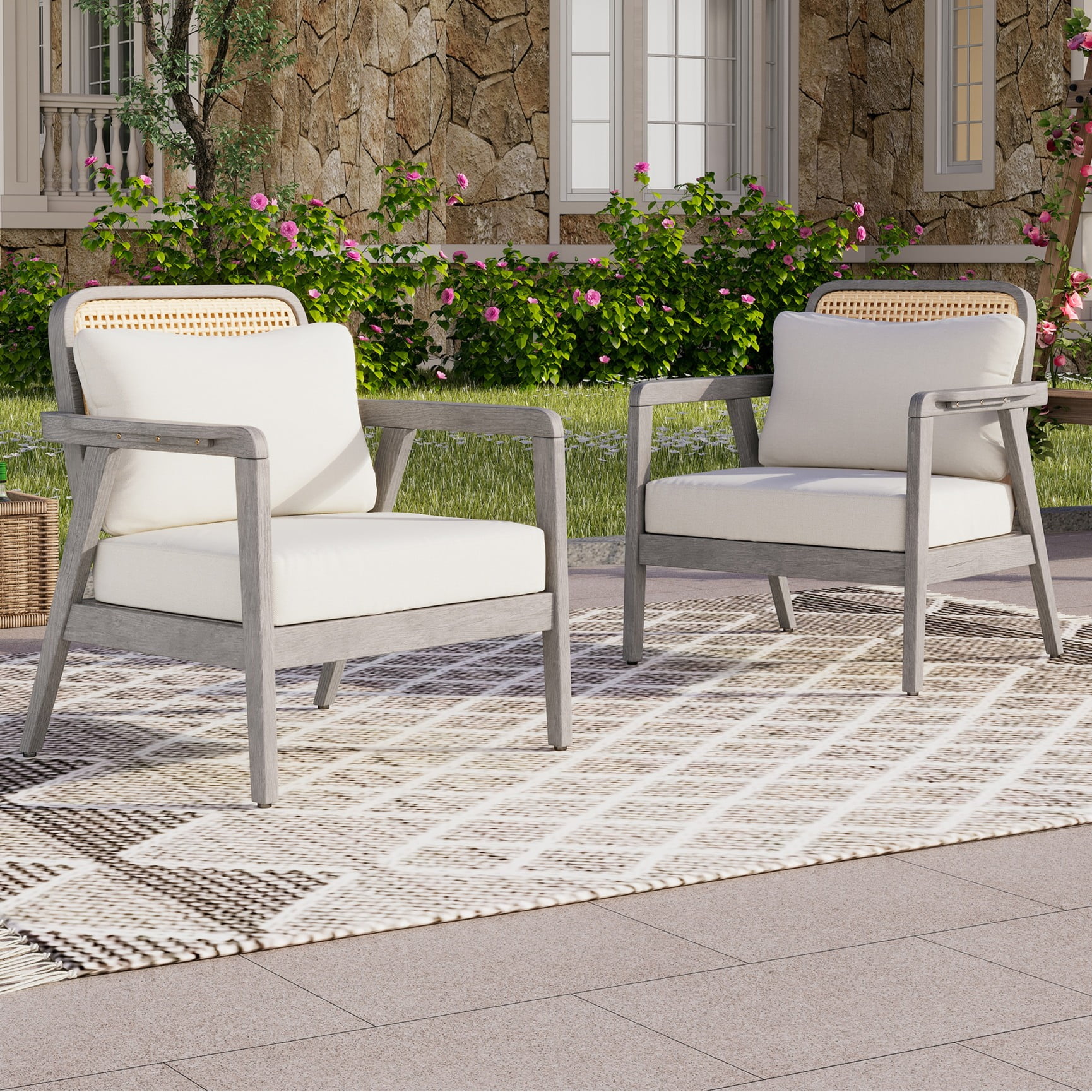 Wood Gray Garden Chairs Pieces Outdoor Patio Chairs, Wooden Patio