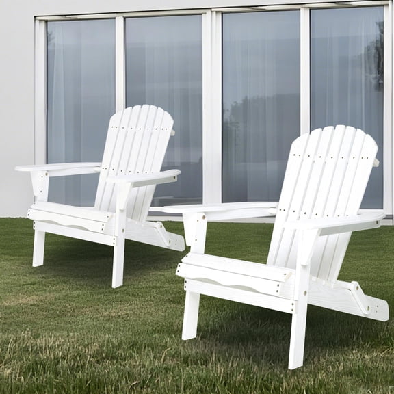 Folding Adirondack Chair Set of 2, Solid Wood Outdoor Patio Lounge Chairs,Half Pre-Assembled, Natural Wood Finish for Garden, Lawn, Deck, Poolside & Fire Pit