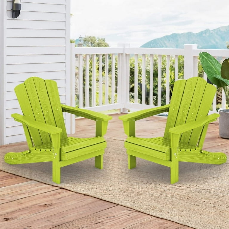 2 Pieces Outdoor Patio Plastic Folding Adirondack Chair Set Apple Green