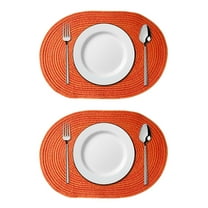 2 Pieces Oval Braided Placemats Woven Dining Table Mat Heat Insulating Mats Washable Place Mats Pot Holders Weave Placemats Home Kitchen Party Table Decor Mats Red