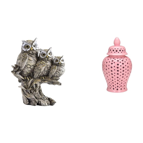 2 Pieces Owl Figurines Ceramic Ginger Jar Statue Realistic Resin Material for Living Room Bedroom Office Decor