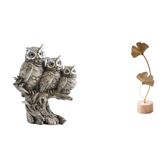 2 Pieces Owl Statue Leaf Ornament Iron Animal Figurine Modern Tabletop Decor for Home Office Bedroom Entryway