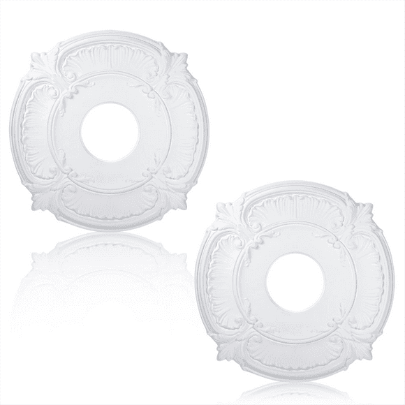 2 Pieces PU Ceiling Medallion Decorative Ceiling Fan Medallion for Light Fixtures Ceiling Fans Chandeliers, 12 Inch OD