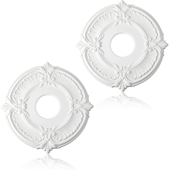 2 Pieces PU Ceiling Medallion Decorative White Home Lighting Ceiling Medallions Ceilings Fan Medallion Round for Light Fixtures and Ceilings Fans, 12" od x 3.5" ID(White)