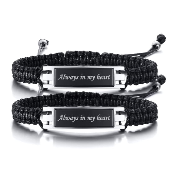 2 Pieces Pack Stainless Steel Square Tag Charm Adjustable Braided Rope Bracelet Funeral Urns Bracelet s for Cremation Ashes Holder Memorial Jewelry For Men Women  - Always in My Heart