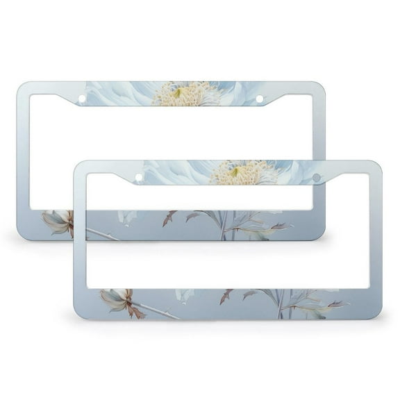 2 Pieces Painting Of Blue Flower License Plate Frame Vintage Blue Flower License Plate Frames Cover Holders Stainless Aluminum 2 Hole for US Standard Vehicles for Women Men