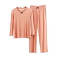 thumbnail image 1 of 2 Pieces Pajama Sets for Womens Ultra Soft Textured Long Sleeve Tops Loose Fit Blouses Sleepwear Modal Lounge Pants Loungewear, 1 of 6