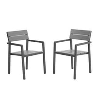 2 Pieces Patio Dining Chairs Stackable Bistro Chairs Outdoor Aluminum Arm Chair Set of 2, Dark Grey