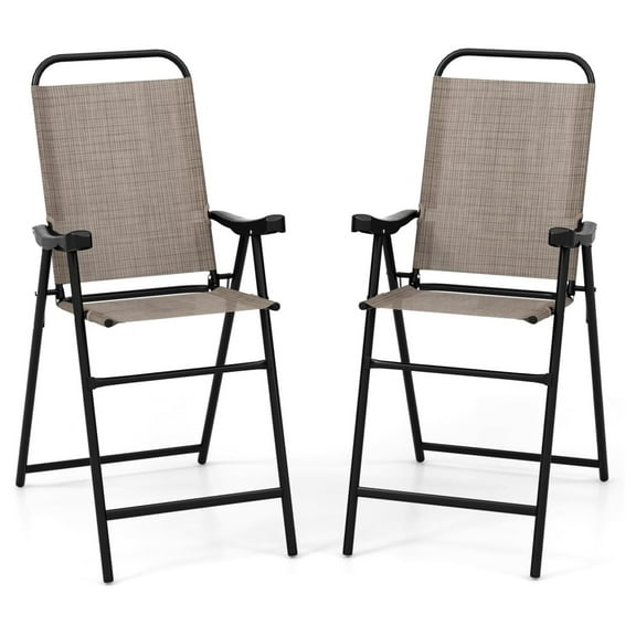 2 Pieces Patio Folding Bar Chairs, High Top Patio Bar Chair with Metal Frame & Footrest, Outdoor Counter Height Chairs for Balcony, Garden & Poolside, Coffee (1, Coffee)