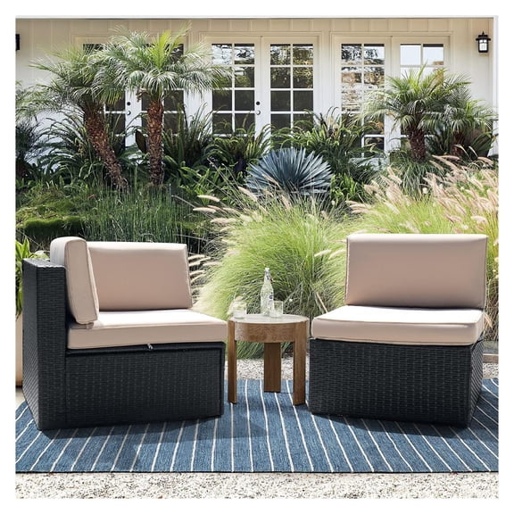 Patio Furniture Set 2 Pieces Outdoor Loveseat PE Rattan Sofa Beige Cushions Corner Armless Sofa Set for Garden Yard Porch