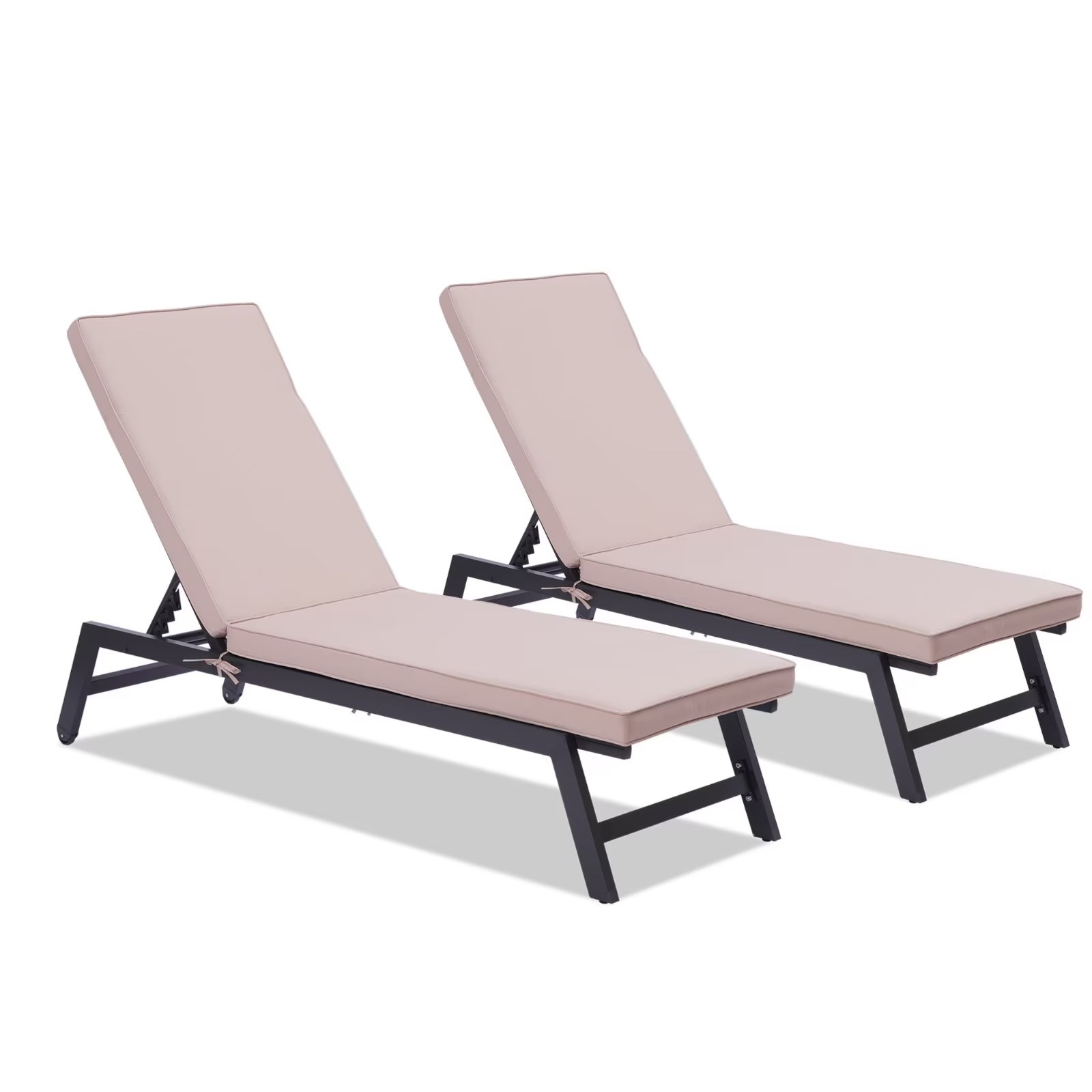 2 Pieces Patio Lounge Chair Set, Patio Chaise Lounges with Thickened Cushion, All Weather Adjustable Lounge Chair Set for Patio Backyard Porch Garden Poolside, Khaki - image 1 of 7