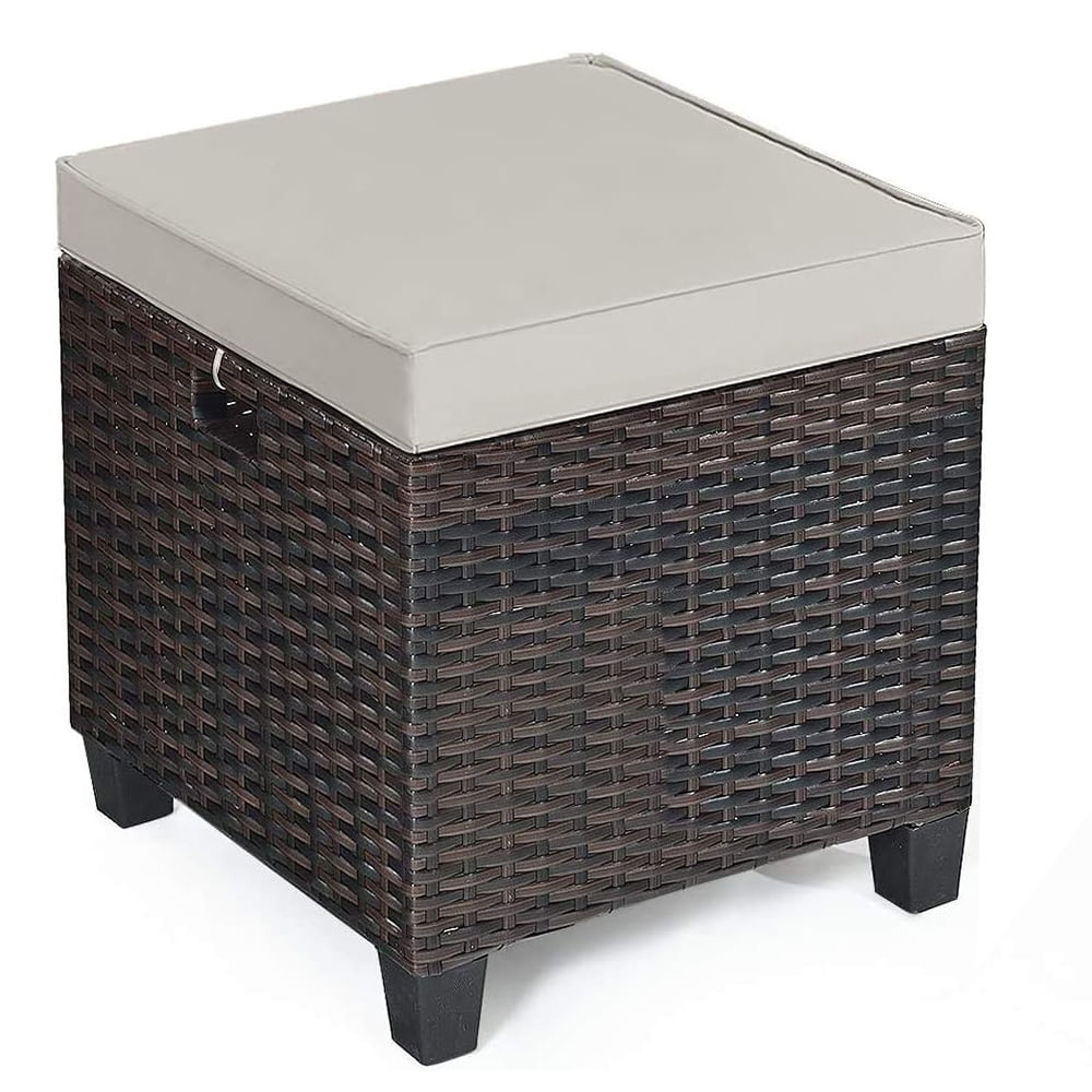 2-Piece Patio Ottoman Set Outdoor Rattan Wicker Ottoman Seat with ...