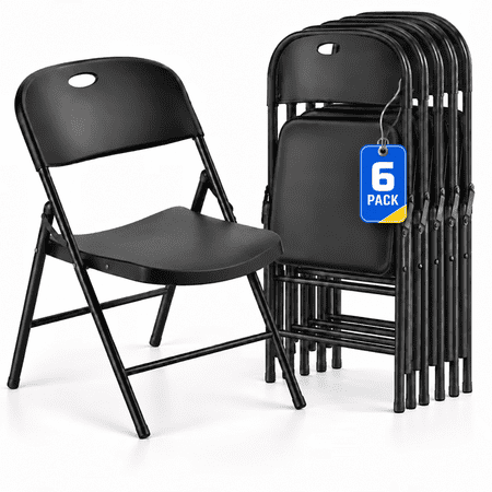 Fenbeli Heavy Duty Plastic Folding Chairs, 350 lb Capacity, Steel Frame, 6-Pack