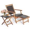 GLINTEX 2 Pieces Patio Rattan Folding Lounge Chair Table Acacia Wood