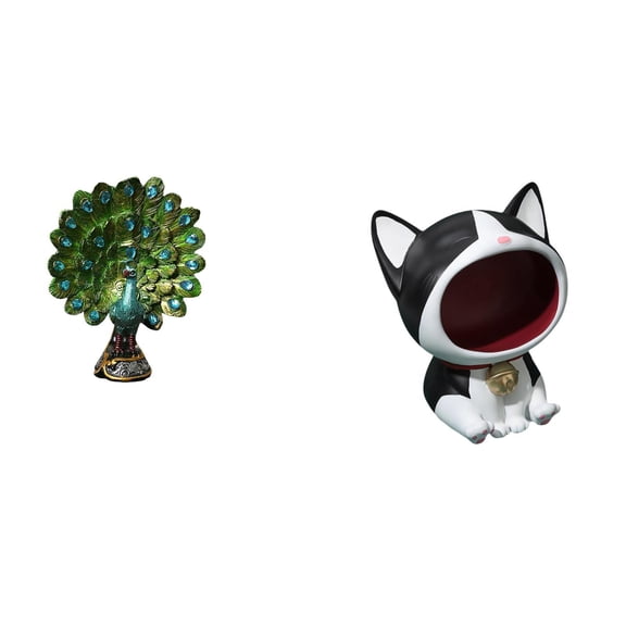 2 Pieces Peacock Cat Statue Desktop Ornament Resin Material for Key Bowl Desk Shelf Home Living Room Entryway Decoration