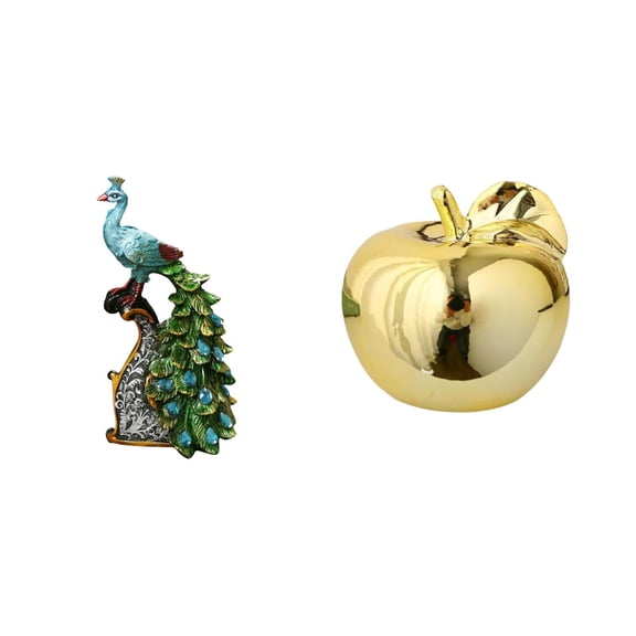 2 Pieces Peacock Statue Desktop Figurine Fruit Sculpture Smooth Ceramic Material for Living Room Hotel Decoration