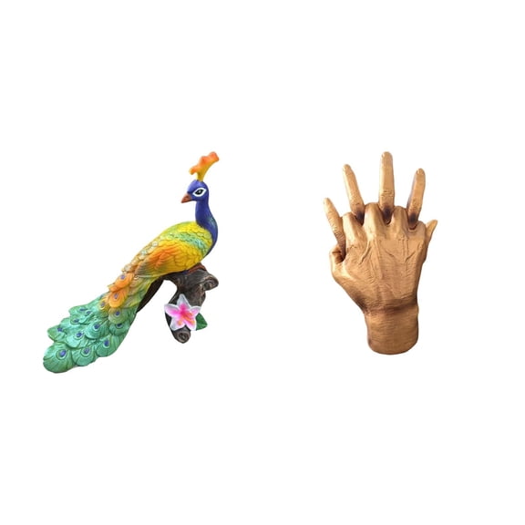 2 Pieces Peacock Statue Hand Sculpture Decorative Resin Ornament for Home Garden and Lovers Gift