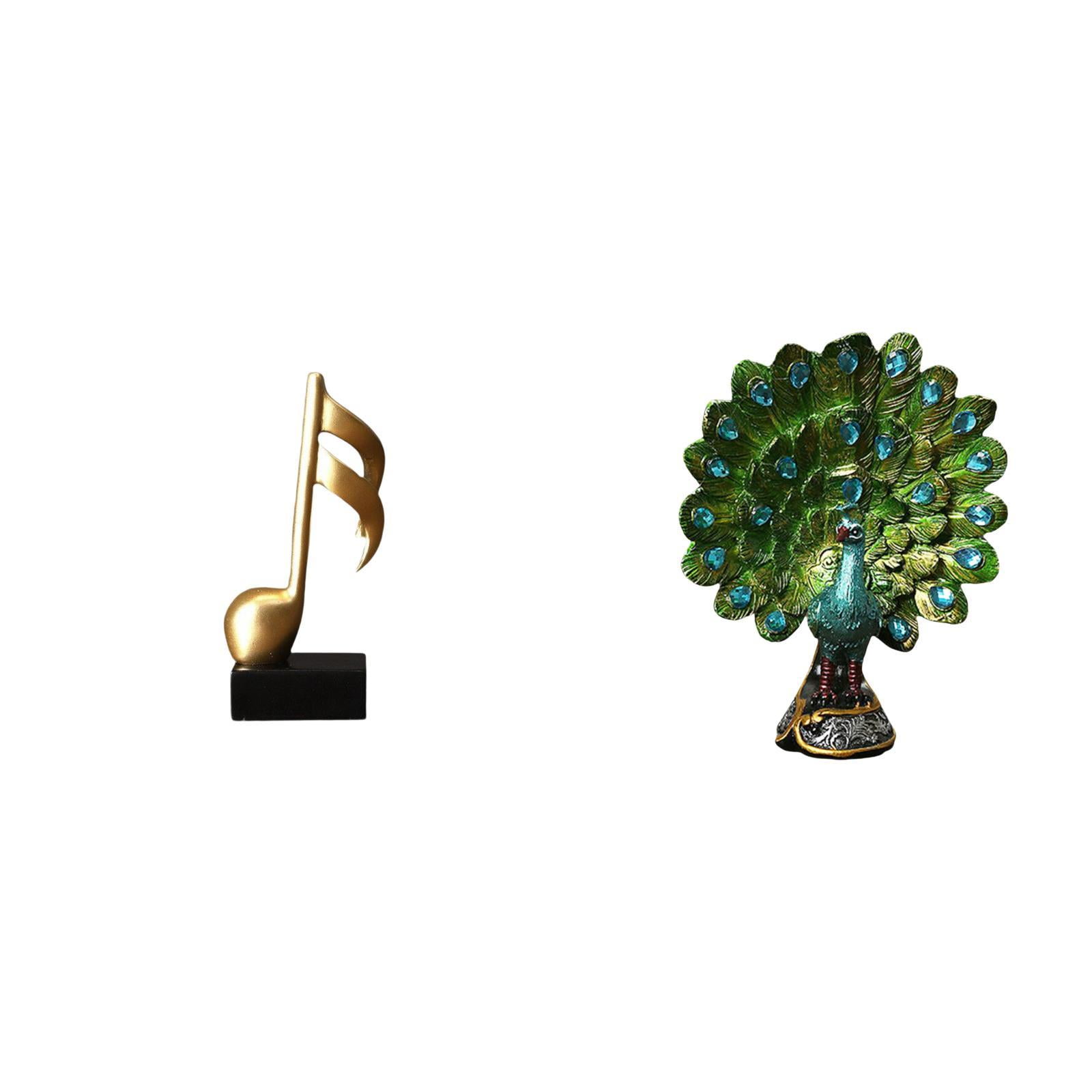 2 Pieces Peacock Statue Music Note Sculpture Desktop Figurine Resin ...