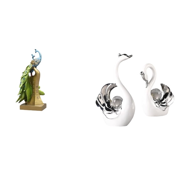 2 Pieces Peacock Statue Swan Figurine Ceramic Material Home Office Desk Decoration Centerpiece