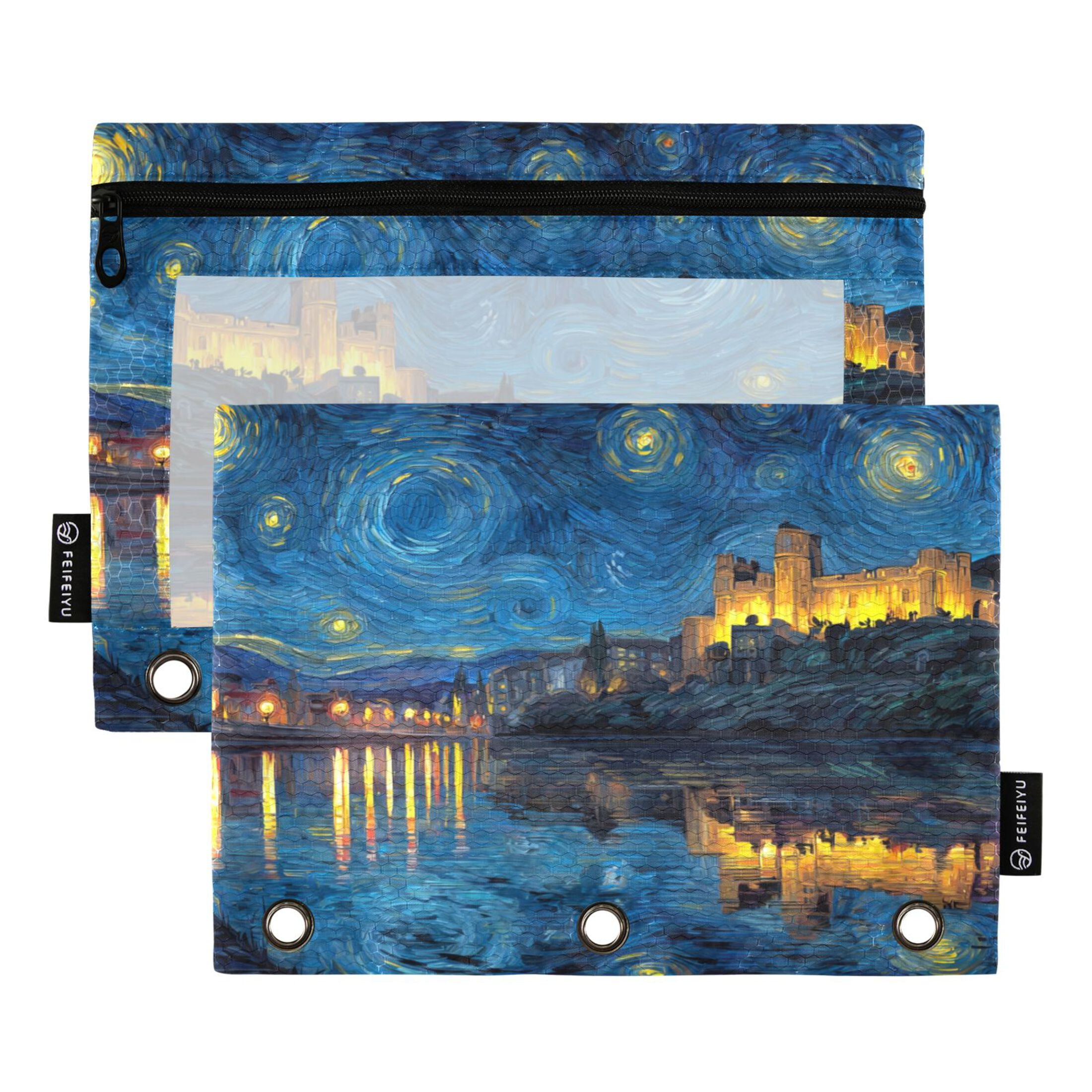 2 Pieces Pencil Bag Binder Pouches 3-Ring Page Turning Folder Pencil ...