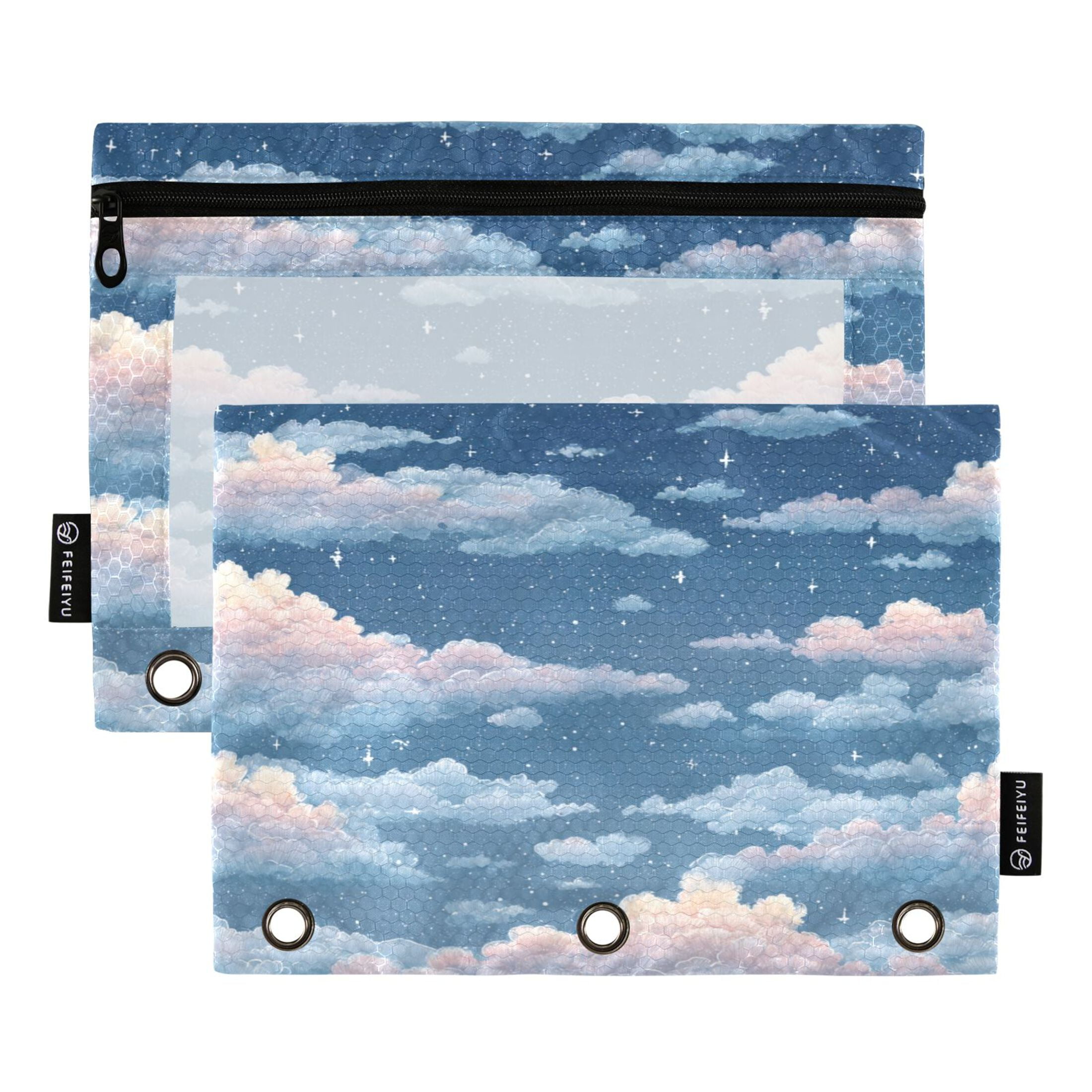 2 Pieces Pencil Bag Binder Pouches 3-Ring Page Turning Folder Pencil ...