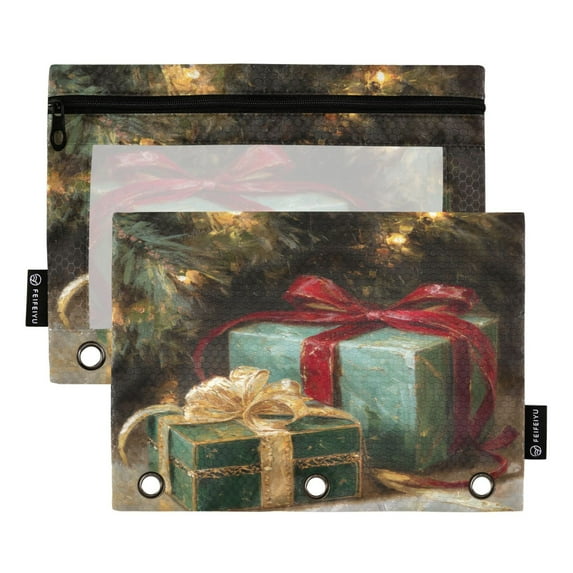 2 Pieces Pencil Bag Binder Pouches 3-Ring Page Turning Folder Pencil Case Pencil Bag Page Turning File Bag Lovely Christmas Gifts