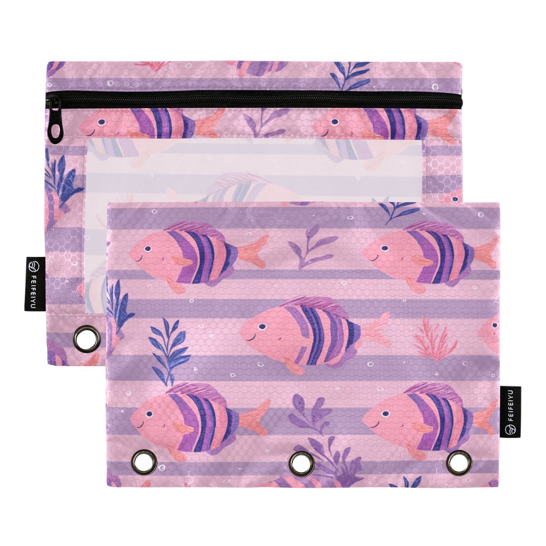 2 Pieces Pencil Bag Binder Pouches 3-Ring Page Turning Folder Pencil ...