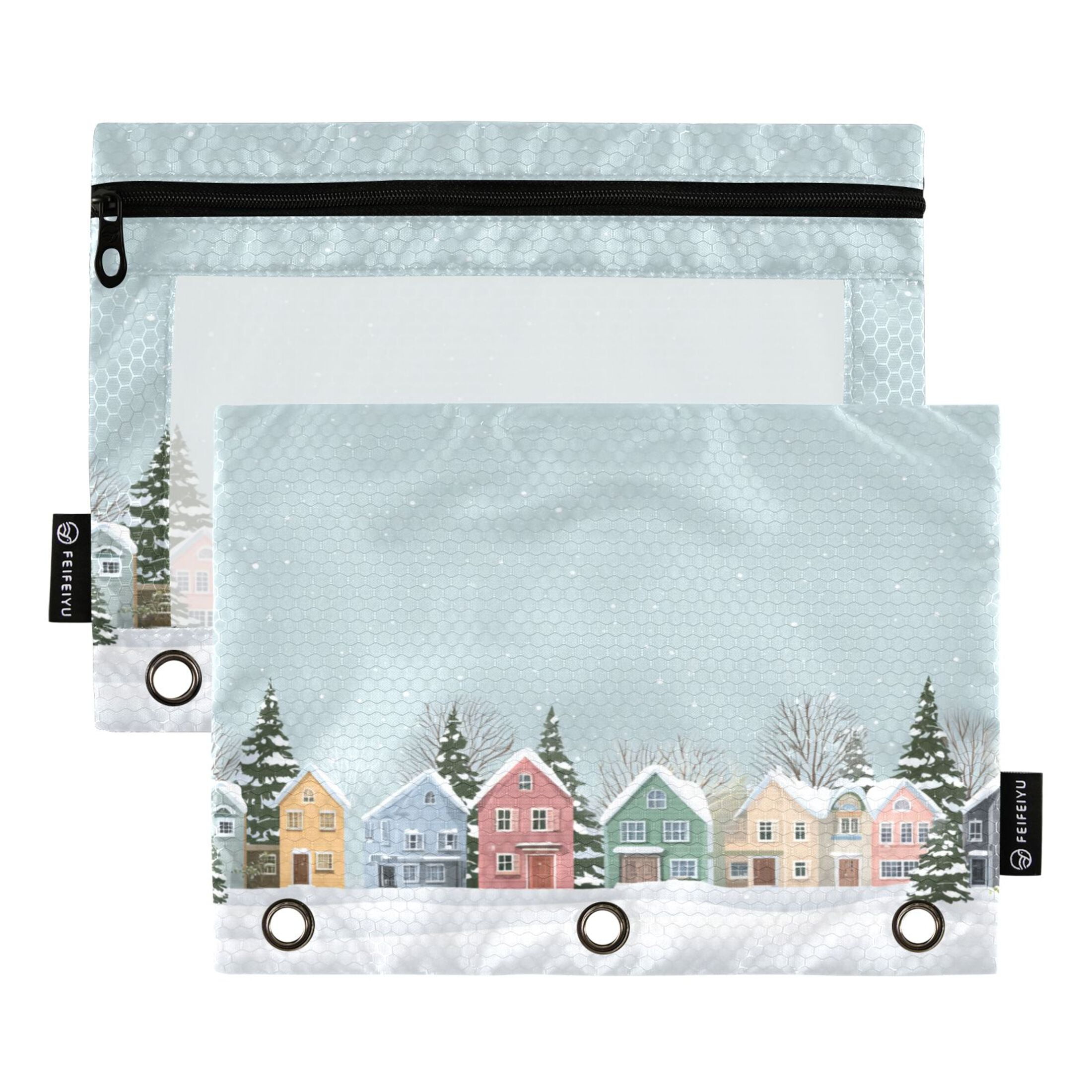 2 Pieces Pencil Bag Binder Pouches 3-Ring Page Turning Folder Pencil ...