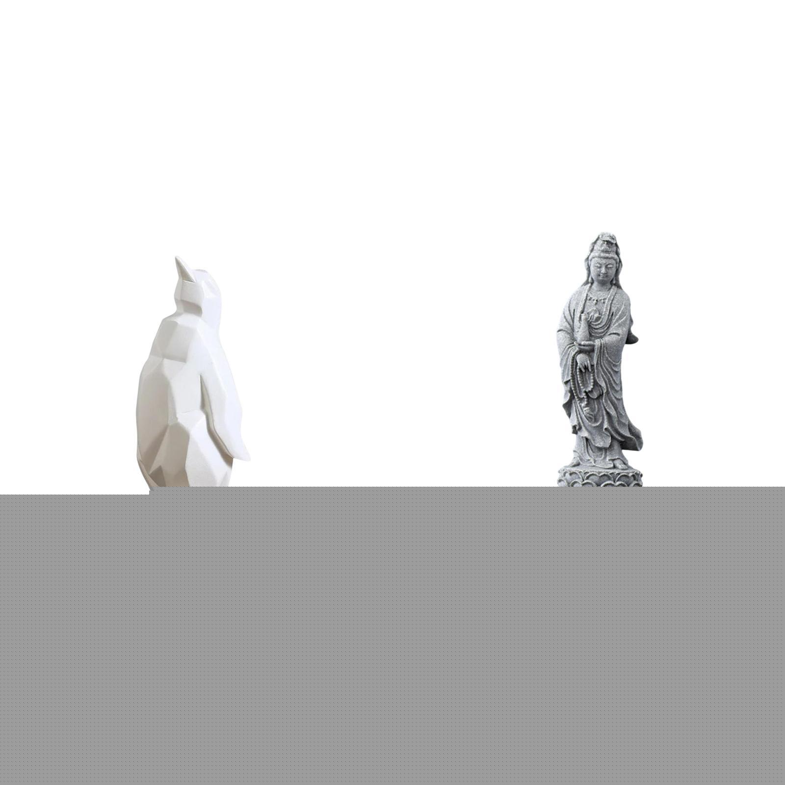 2 Pieces Penguin Sculpture Animal Statue Guan Yin Figurine Resin Tabletop Craft for Bedroom Housewarming Decor