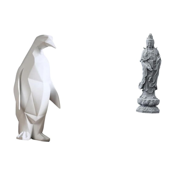 2 Pieces Penguin Sculpture Resin Animal Statue Large Size for Housewarming Bedroom Office Living Room Decor