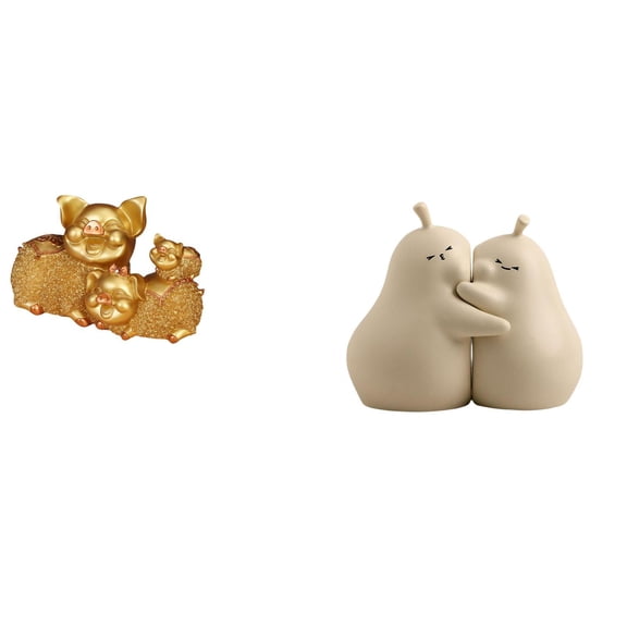 2 Pieces Pig Figurine Decorative Bookends Resin Construction for Office Desk Home Shelves Display