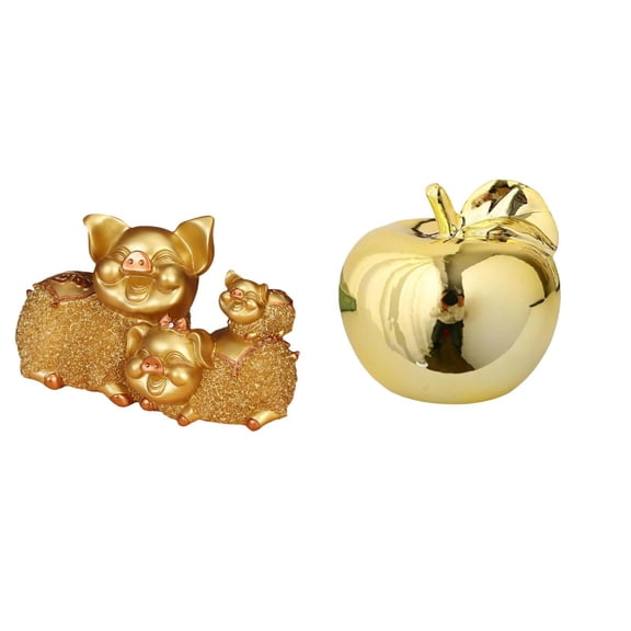 2 Pieces Pig Figurine Decorative Statue Ceramic Fruit Sculpture Eye-catching Ornament for Bookshelf Desk Office