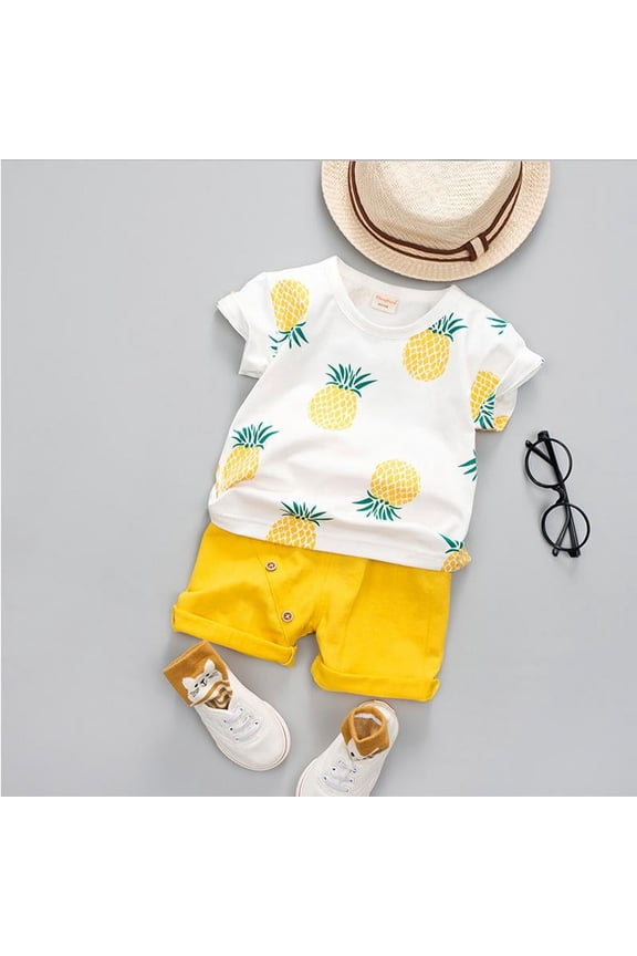 2 Pieces Pineapple Printed T-shirt & Shorts for Toddler Boy Set - 12-18 Months